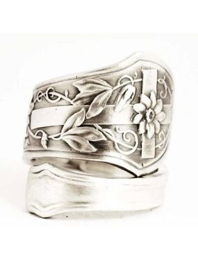 Boho Cross and Flower Spoon Ring #820
